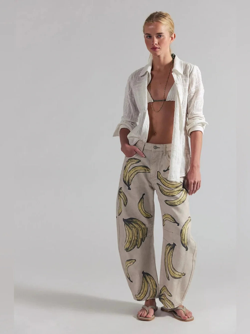 Free People We The Free Good Luck Printed Barrel Jeans Go Bananas